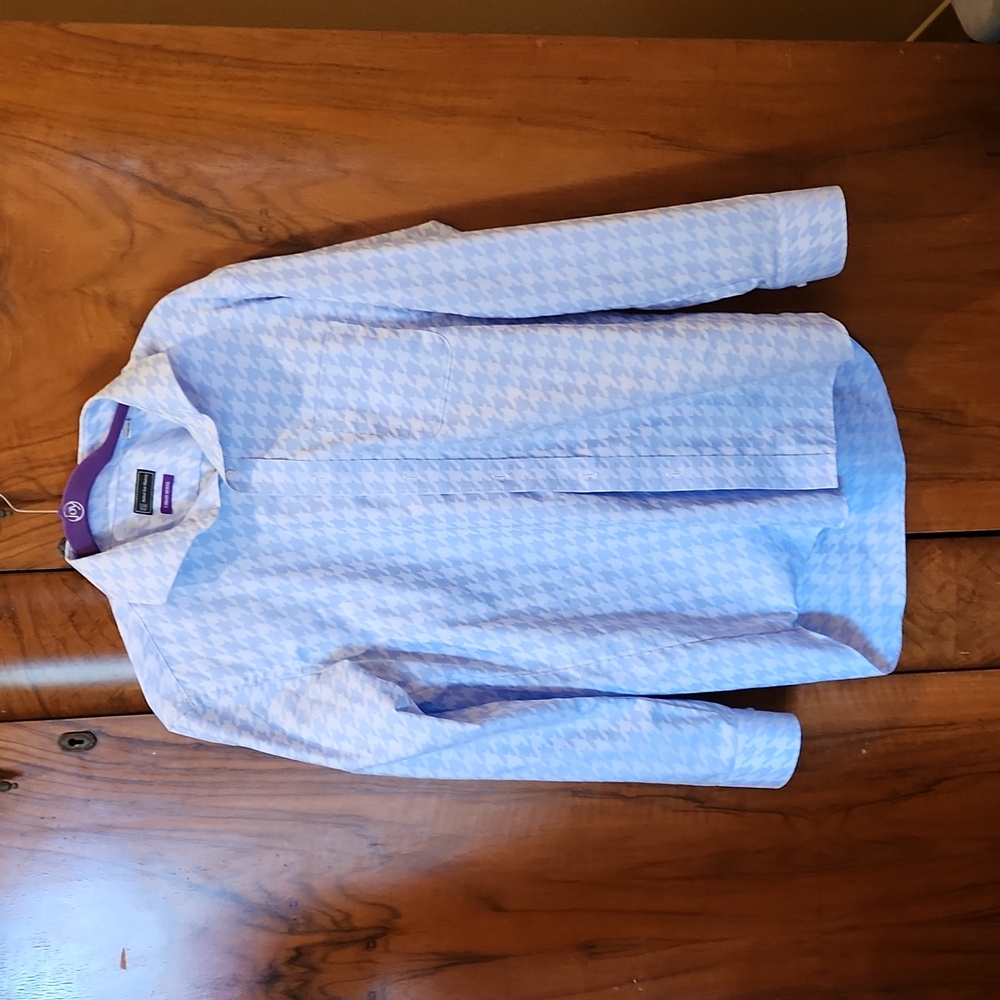 Japanese LL blue houndstooth men's dress shirt (~16 32/33)